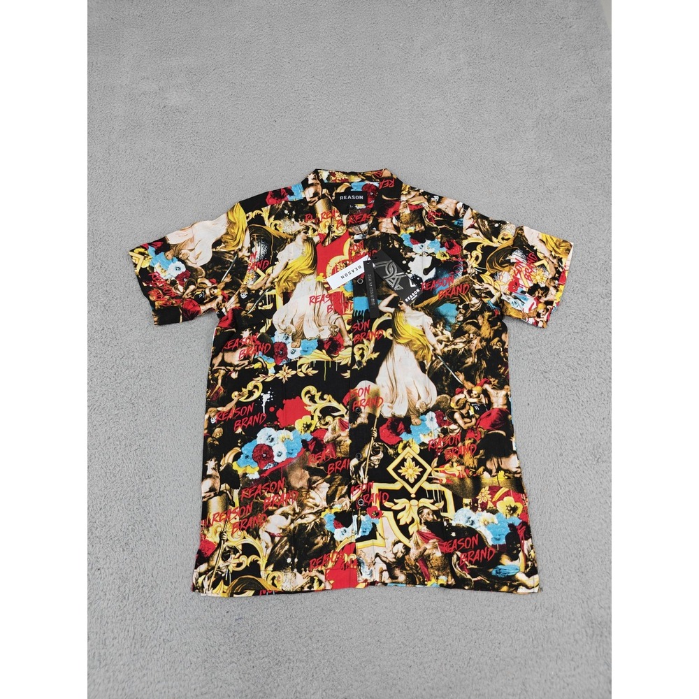 Reason Brand Shirt Mens Large Multi‎ Short Sleeve Button Up Camp Graphic SK-9